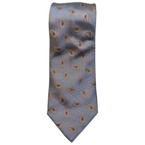 Luciano Barbera Gray Iridescent Paisley Print Silk Necktie Tie